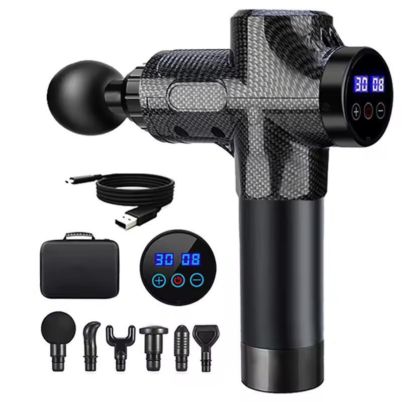 Massage Gun Soothe PRO grey carbon fibre with all heads and charging cable